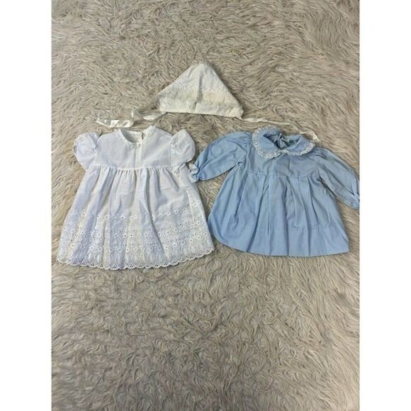 Vintage Madonna by Haddad & Nannette White Blue Christening gown embroidered 12 - Picture 1 of 9